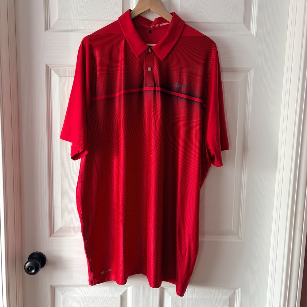 Nike Tiger Woods Collection Red Striped Dri-FIT Golf Polo Shirt Mens XXL
